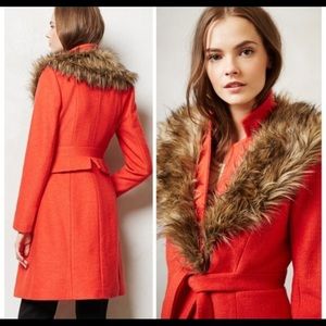 Plenty by Tracy Reese Anthropologie Wool/Faux Fur Montaigne Coat, Sz. 6